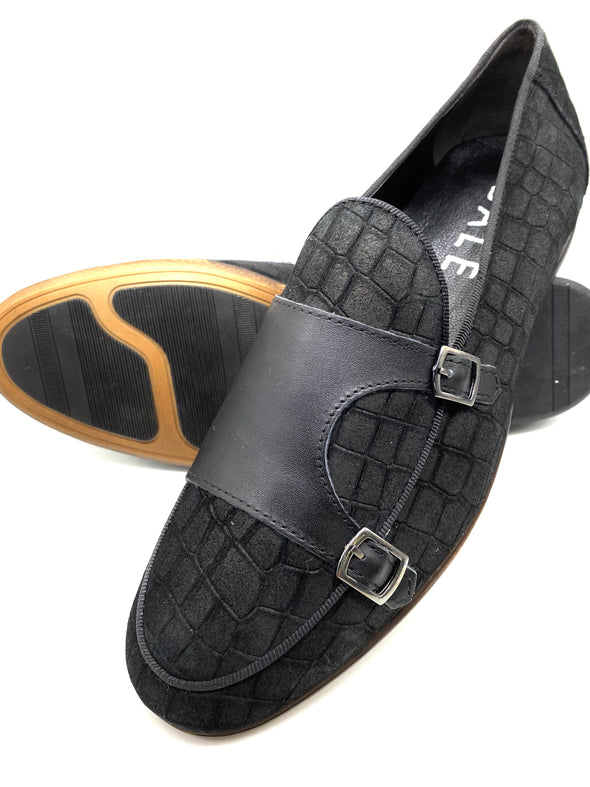 Monk Strap Croc Loafer Shoe - Black