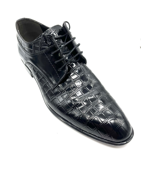 Croc Patent Leather Brogue Shoe - Black