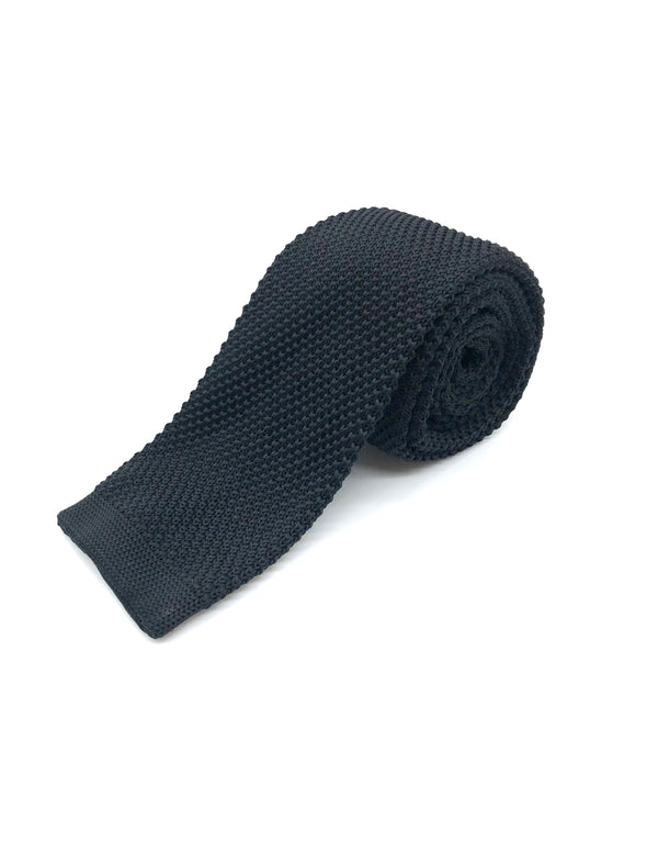 Knitted Flat Edge Tie - Black
