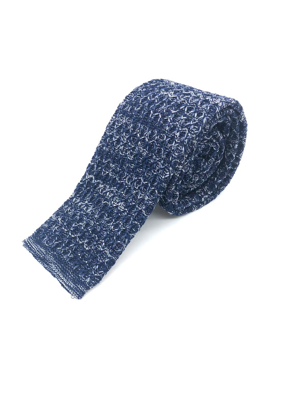 Knitted Flat Edge Pattern Tie #2 - Navy