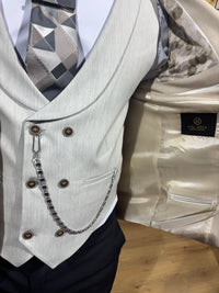 Bronx - Cream/Grey 3 Piece Suit