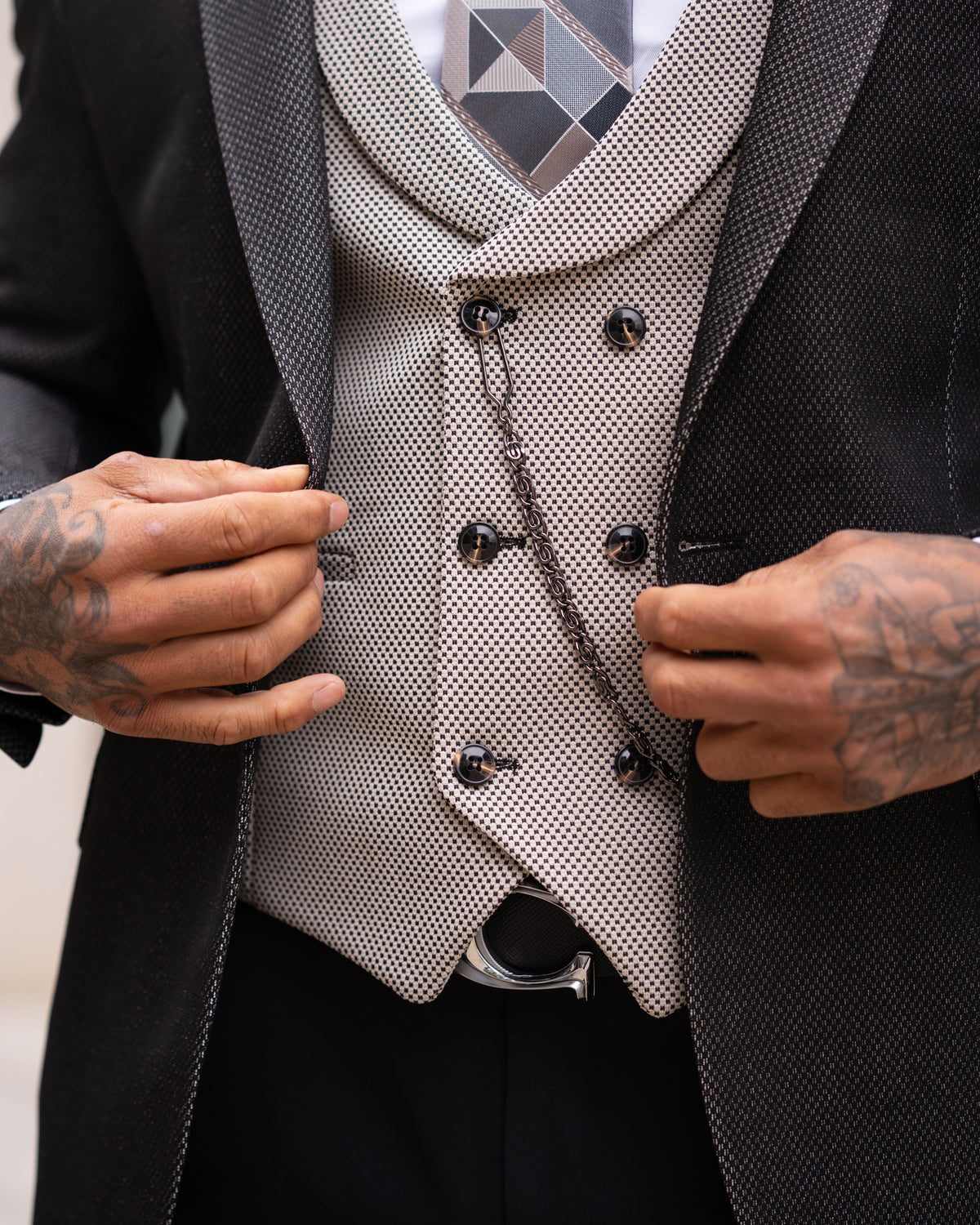 Gervais - Graphite Black/Beige 3 Piece Suit