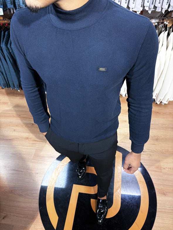 Mock Turtle Neck Jumper - Navy