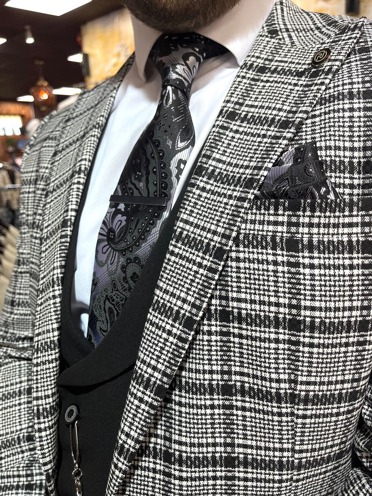 Denzel - Black/White 3 Piece Suit
