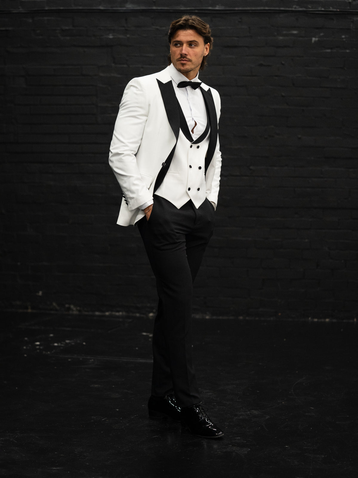 Belmont - White/Black Tuxedo & Bow Tie