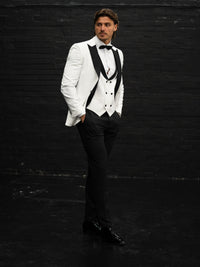 Belmont - White/Black Tuxedo & Bow Tie