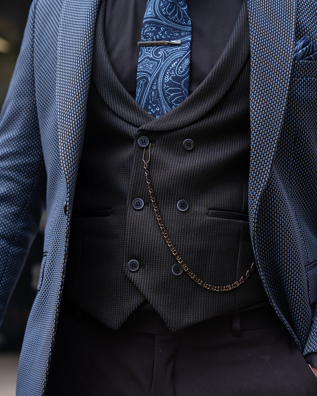 Azriel - Blue/Black 3 Piece Suit
