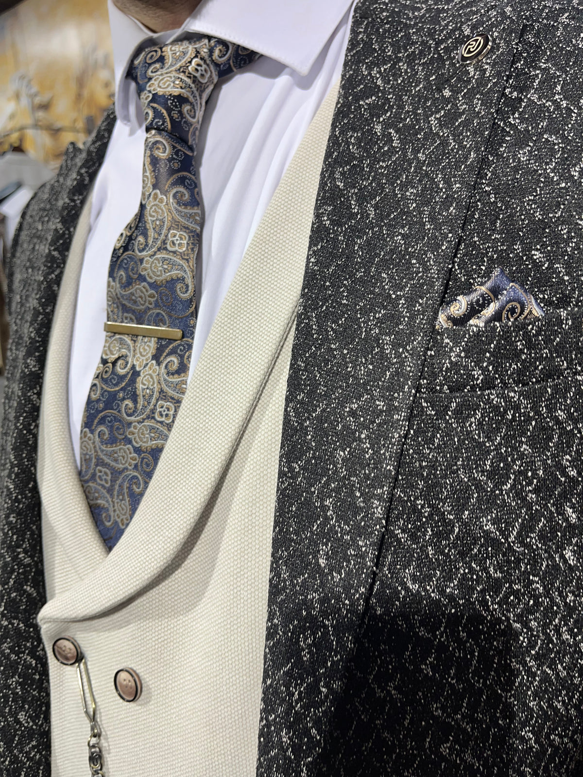 Dobey - Black/Light Beige 3 Piece Suit