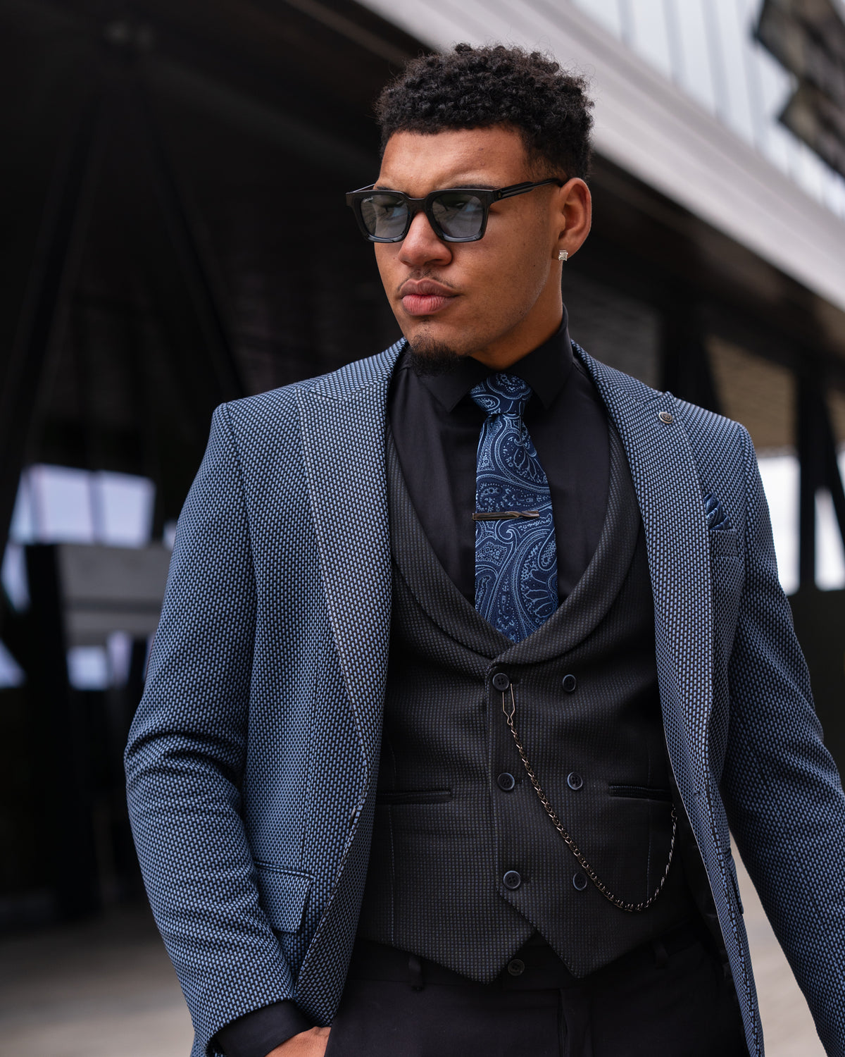 Azriel - Blue/Black 3 Piece Suit