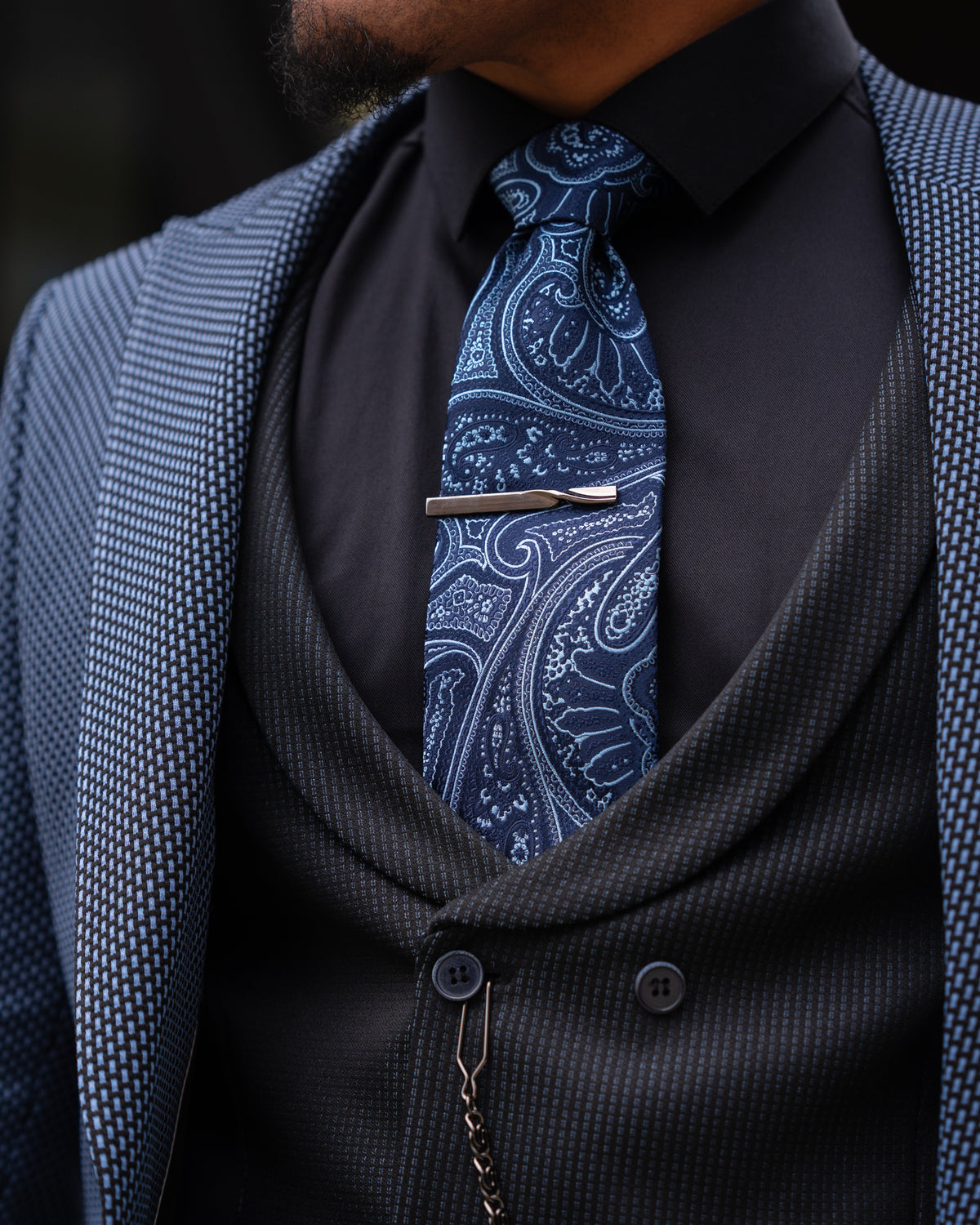 Azriel - Blue/Black 3 Piece Suit