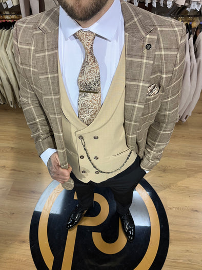 Clayton - Brown/Cream 3 Piece Suit