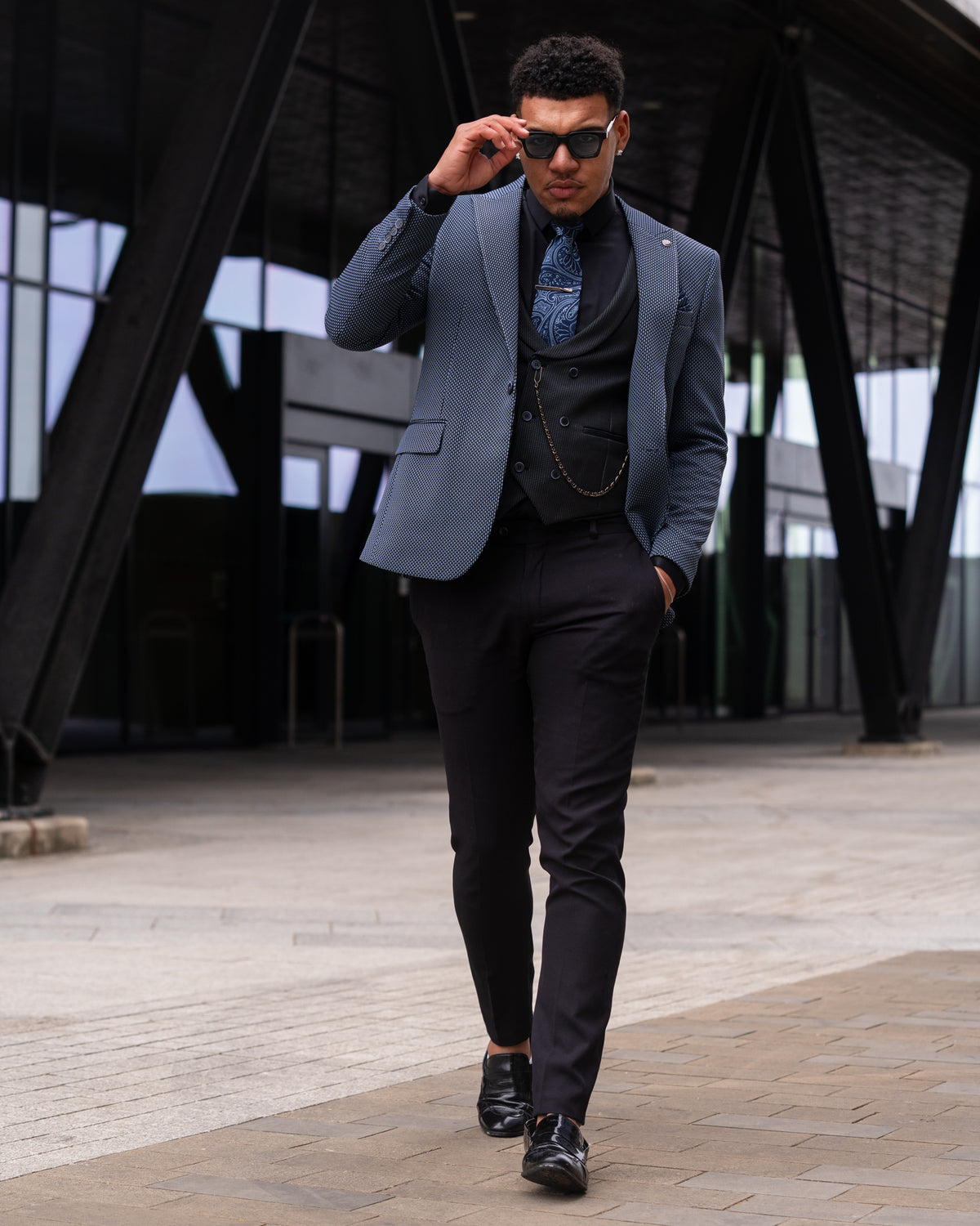 Azriel - Blue/Black 3 Piece Suit