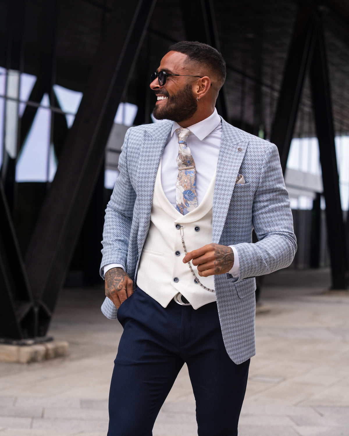 Riorson - Baby Blue/Cream 3 Piece Suit