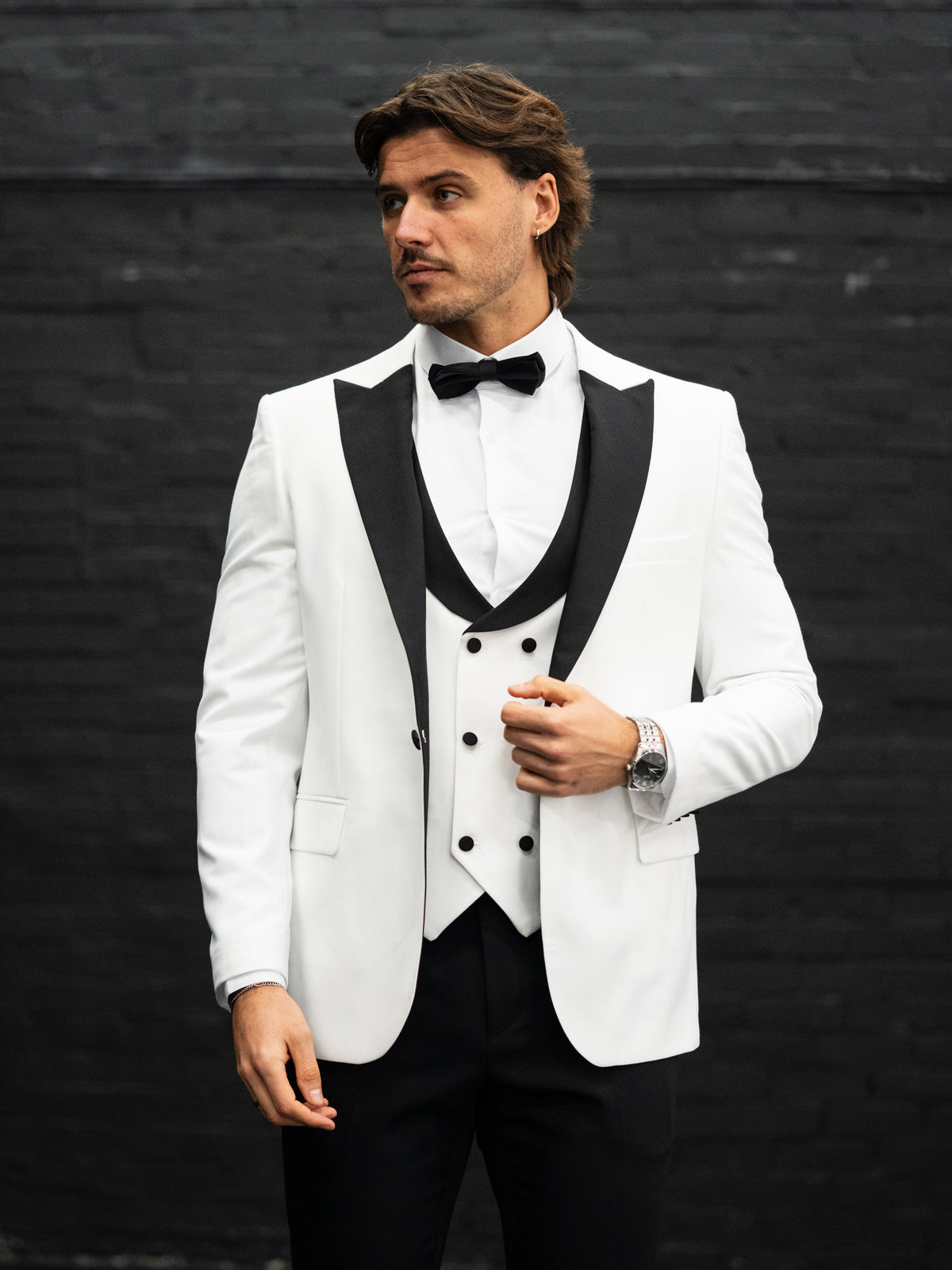 Belmont - White/Black Tuxedo & Bow Tie