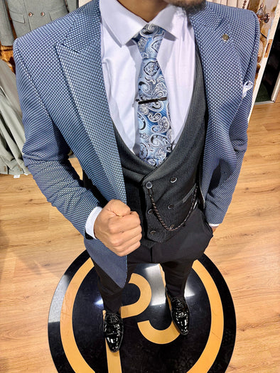 Azriel - Blue/Black 3 Piece Suit