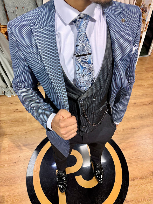 Azriel - Blue/Black 3 Piece Suit