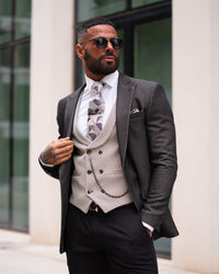Gervais - Graphite Black/Beige 3 Piece Suit