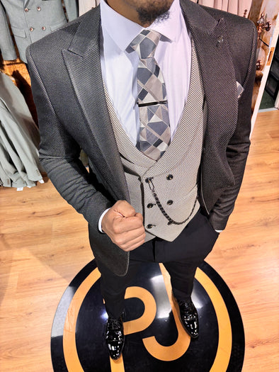 Gervais - Graphite Black/Beige 3 Piece Suit