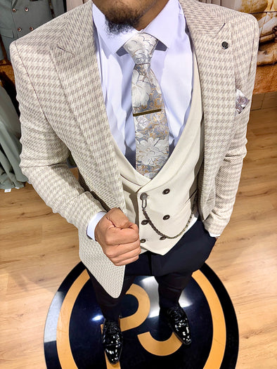 Cassian - Light Beige/Brown 3 Piece Suit