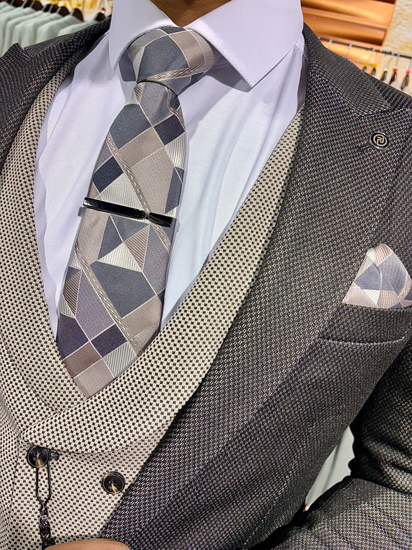 Gervais - Graphite Black/Beige 3 Piece Suit