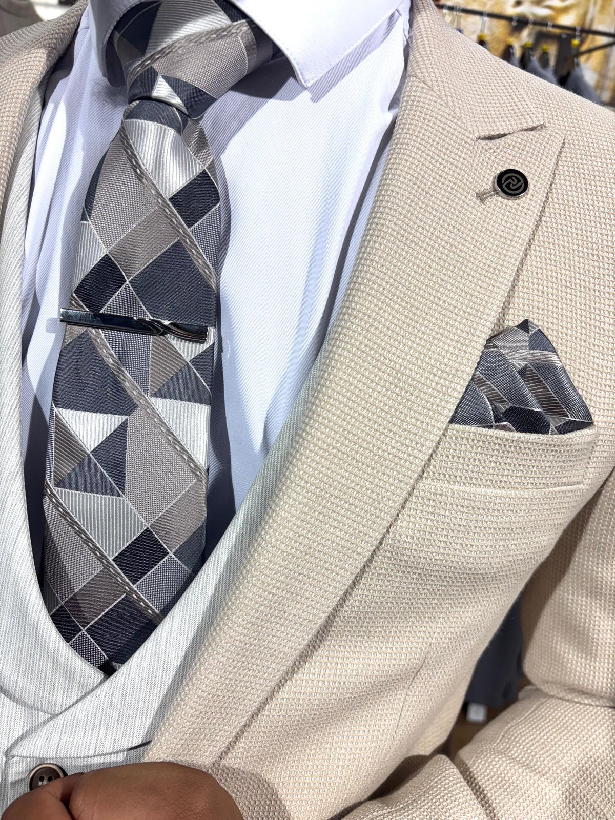 Bronx - Cream/Grey 3 Piece Suit