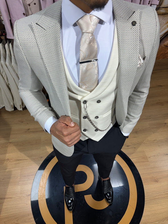 Martini - Cream/Grey/Beige 3 Piece Suit