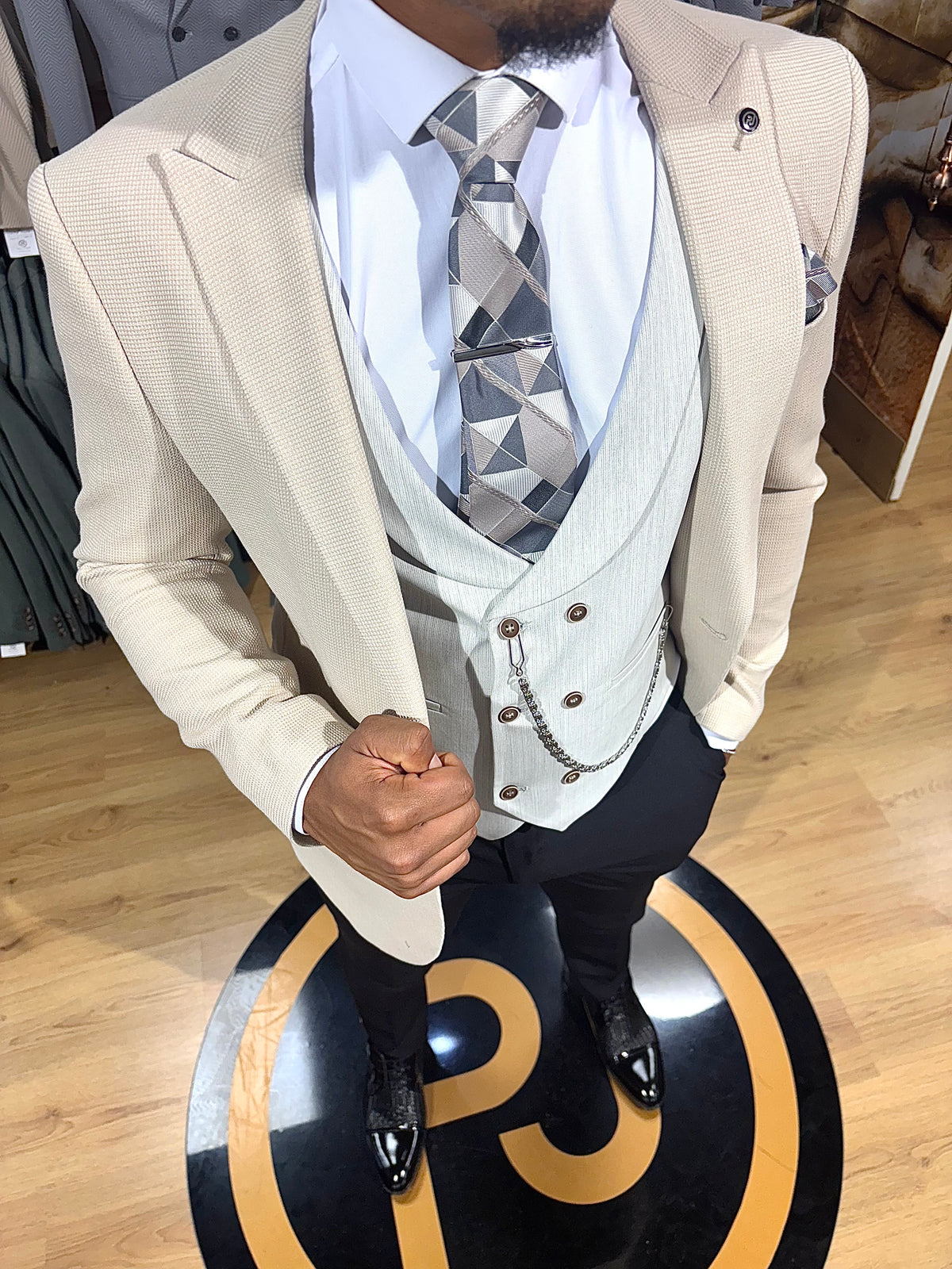 Bronx - Cream/Grey 3 Piece Suit
