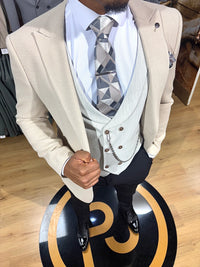Bronx - Cream/Grey 3 Piece Suit