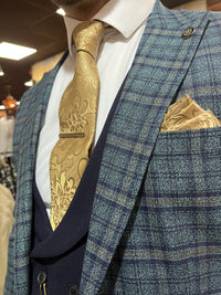 Gibson - Sea Green/Navy/Brown Check 3 Piece Suit