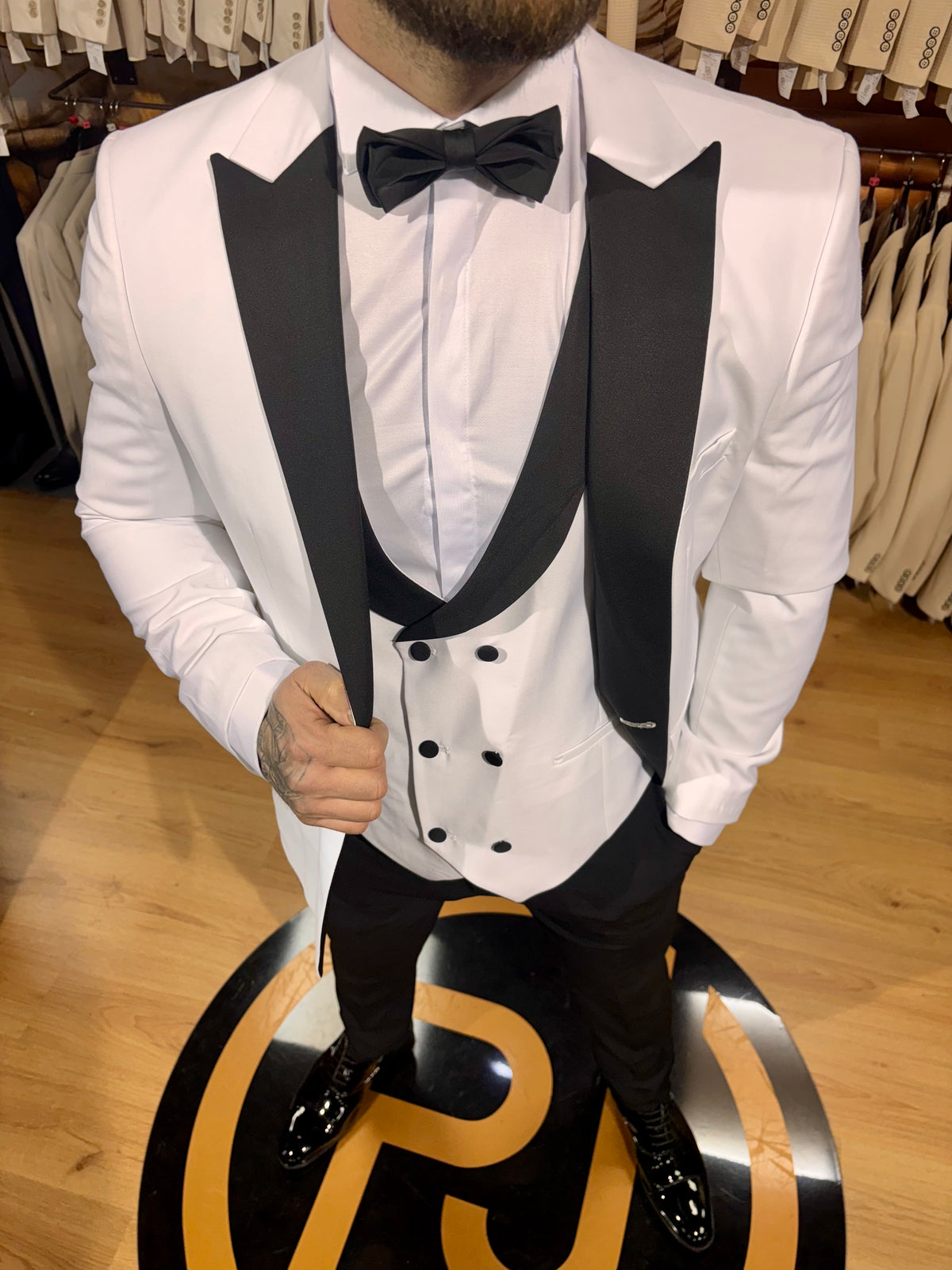 Belmont - White/Black Tuxedo & Bow Tie