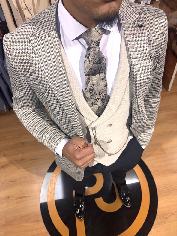 Miley - Beige/Black 3 Piece Suit