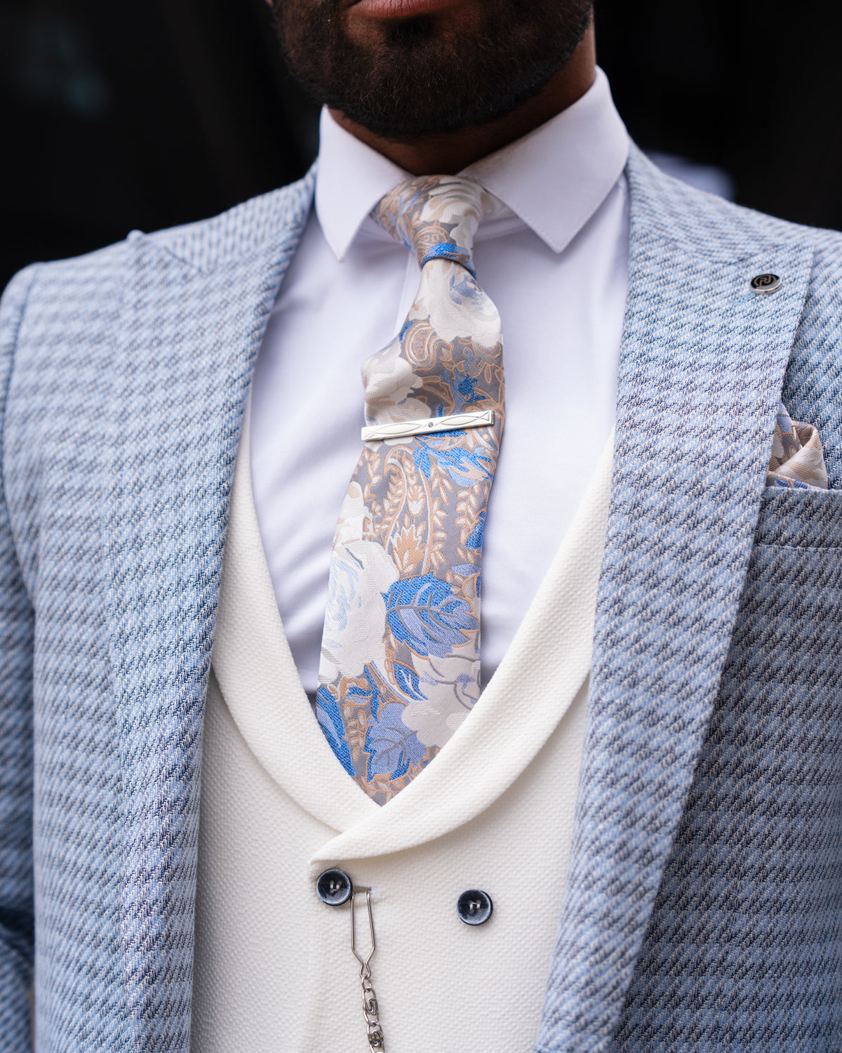 Riorson - Baby Blue/Cream 3 Piece Suit