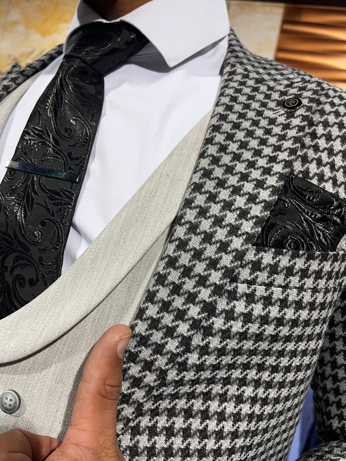 Monaco - Dark Grey/Black 3 Piece Suit