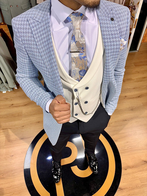 Riorson - Baby Blue/Cream 3 Piece Suit