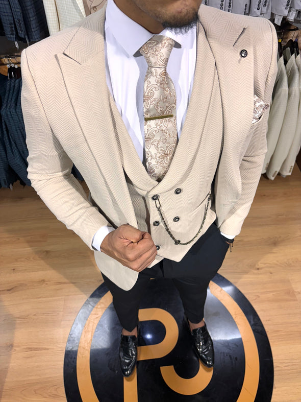 Vittario - Beige 3 Piece Suit