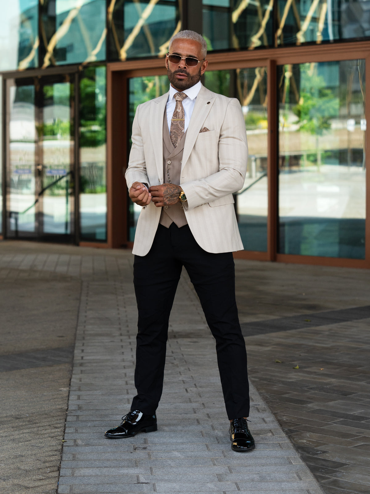 Elanga - Beige/Brown 3 Piece Suit