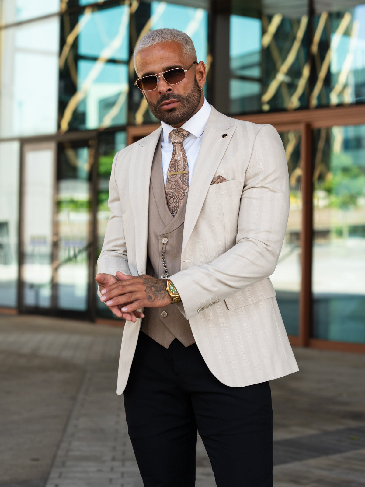 Elanga - Beige/Brown 3 Piece Suit
