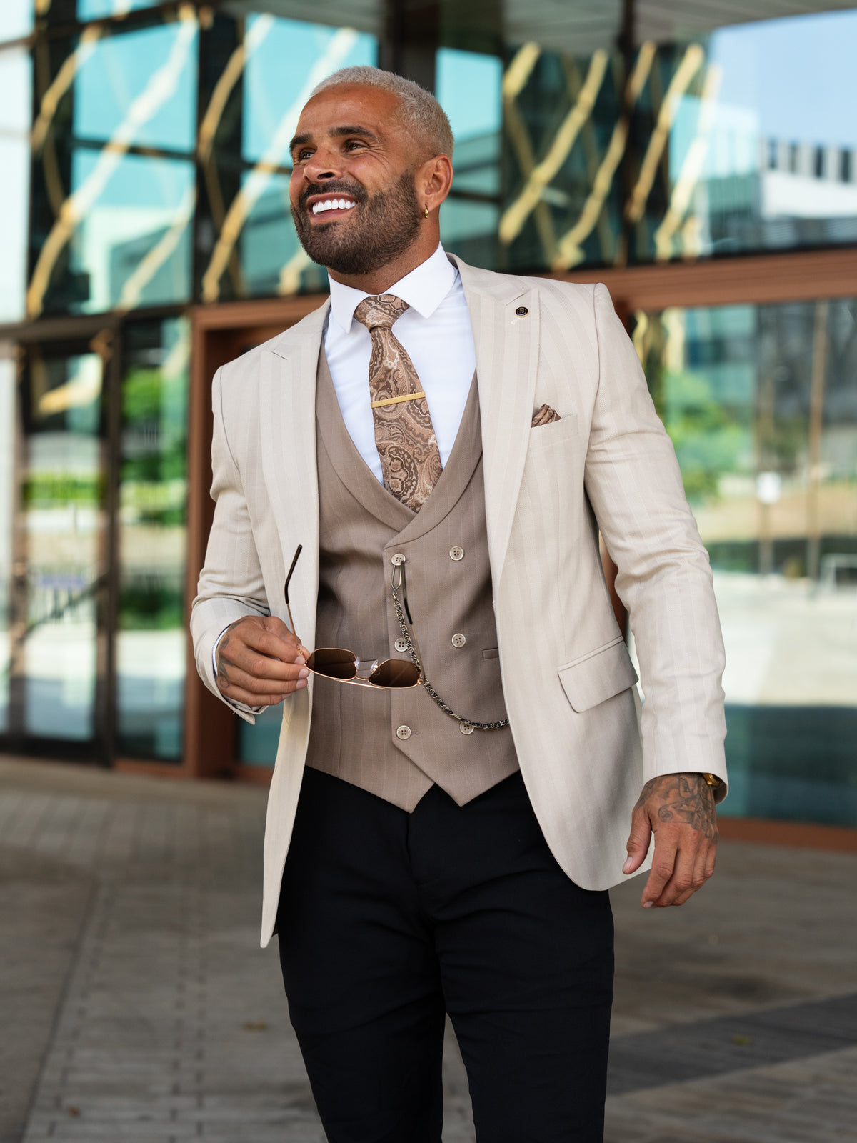 Elanga - Beige/Brown 3 Piece Suit