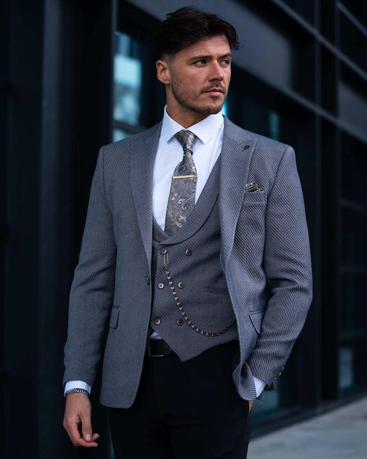 Broadway - Slate Blue/Beige 3 Piece Suit