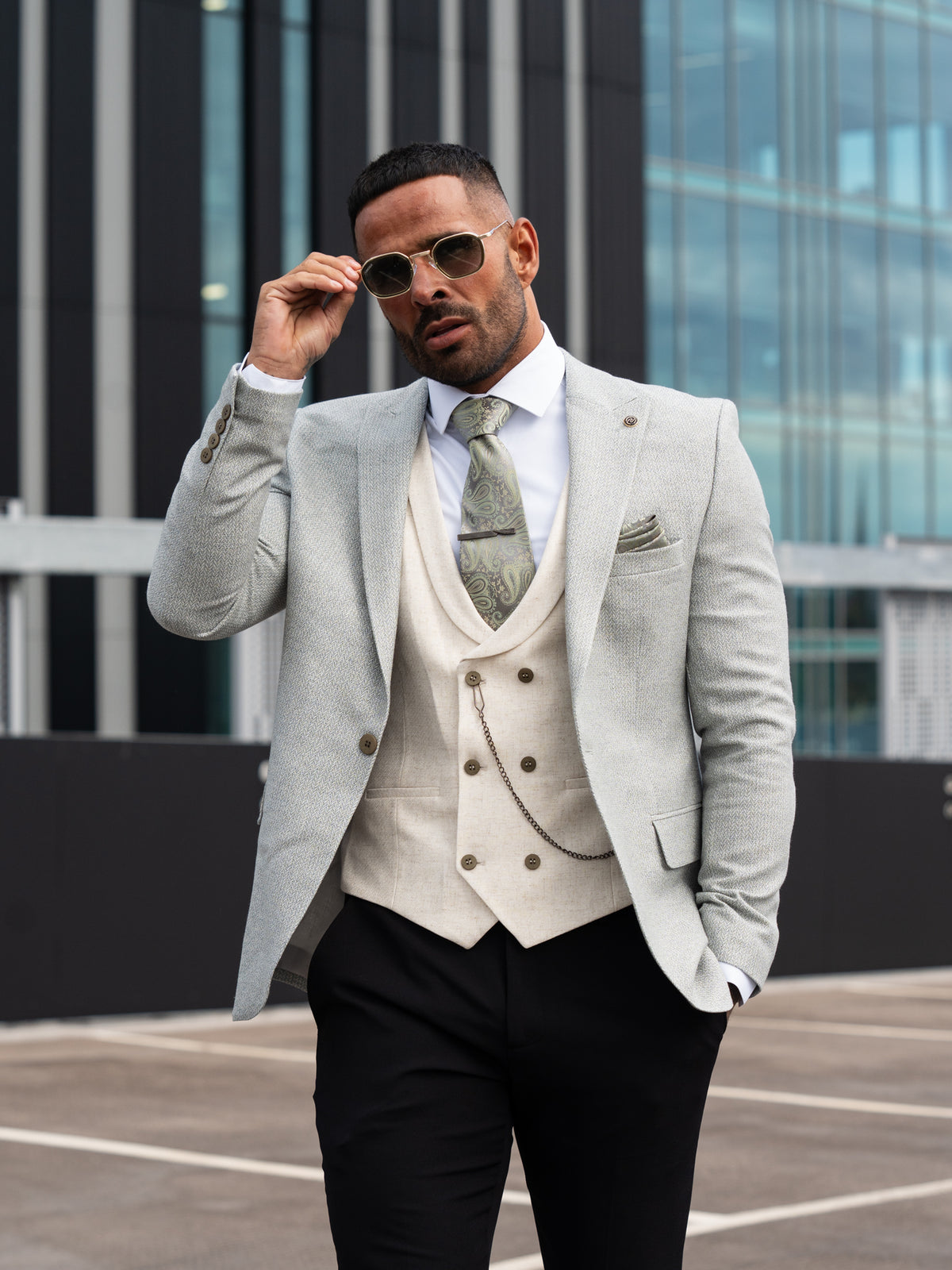 Xander - Green/Cream 3 Piece Suit