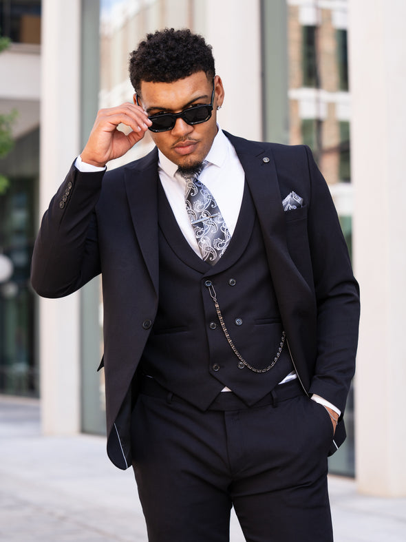 V2 Essential Black 3 Piece Suit