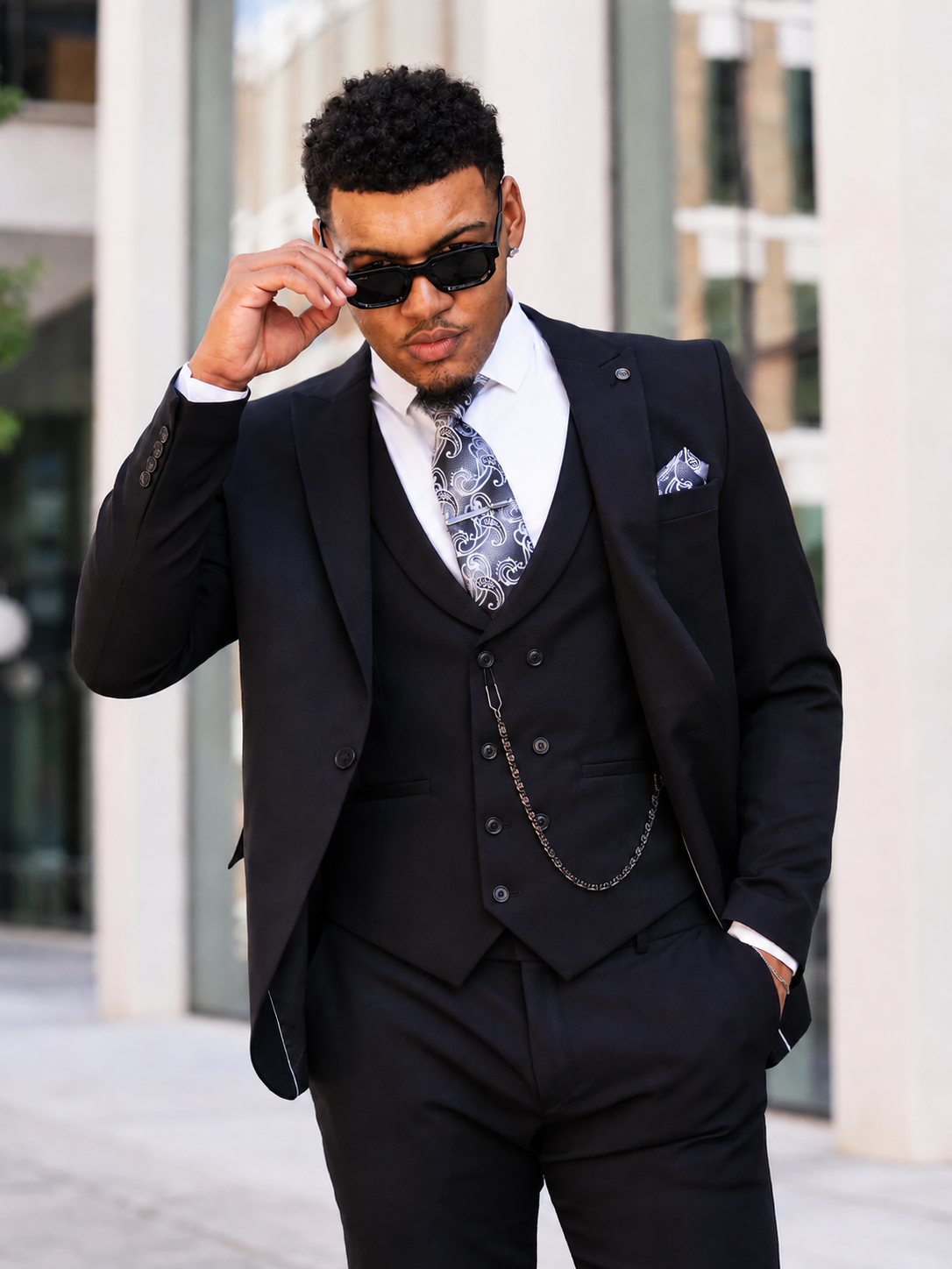 V2 Essential Black 3 Piece Suit