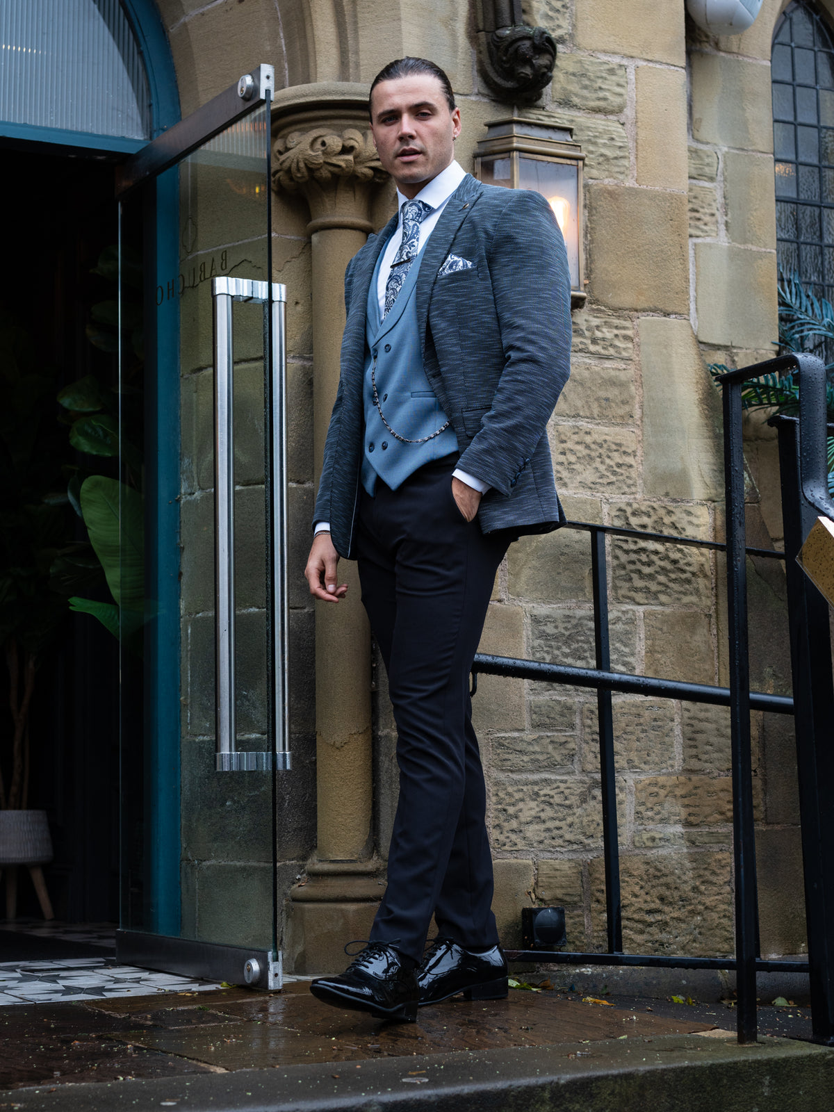 Solace - Slate Blue/Black 3 Piece Suit