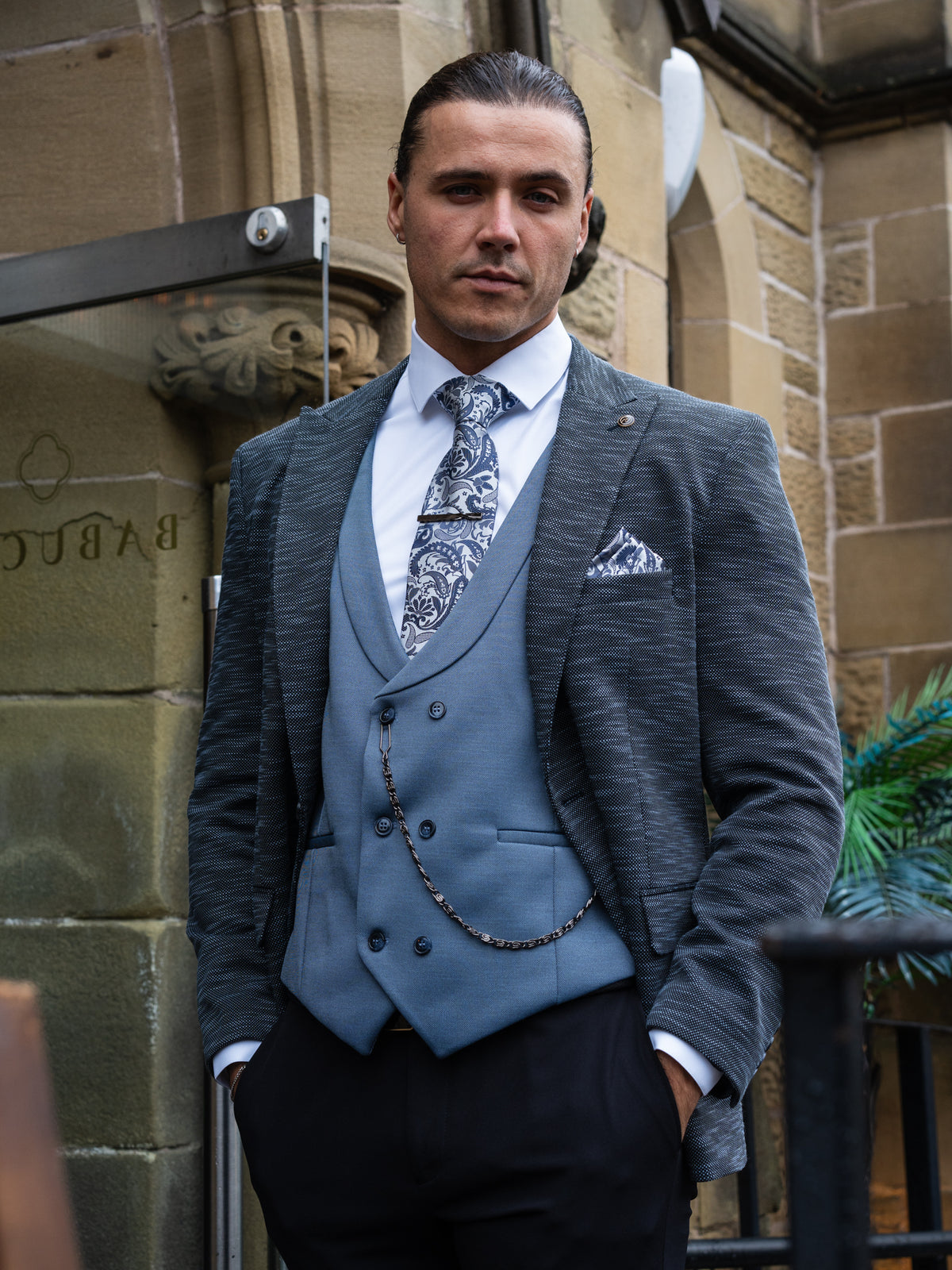 Solace - Slate Blue/Black 3 Piece Suit