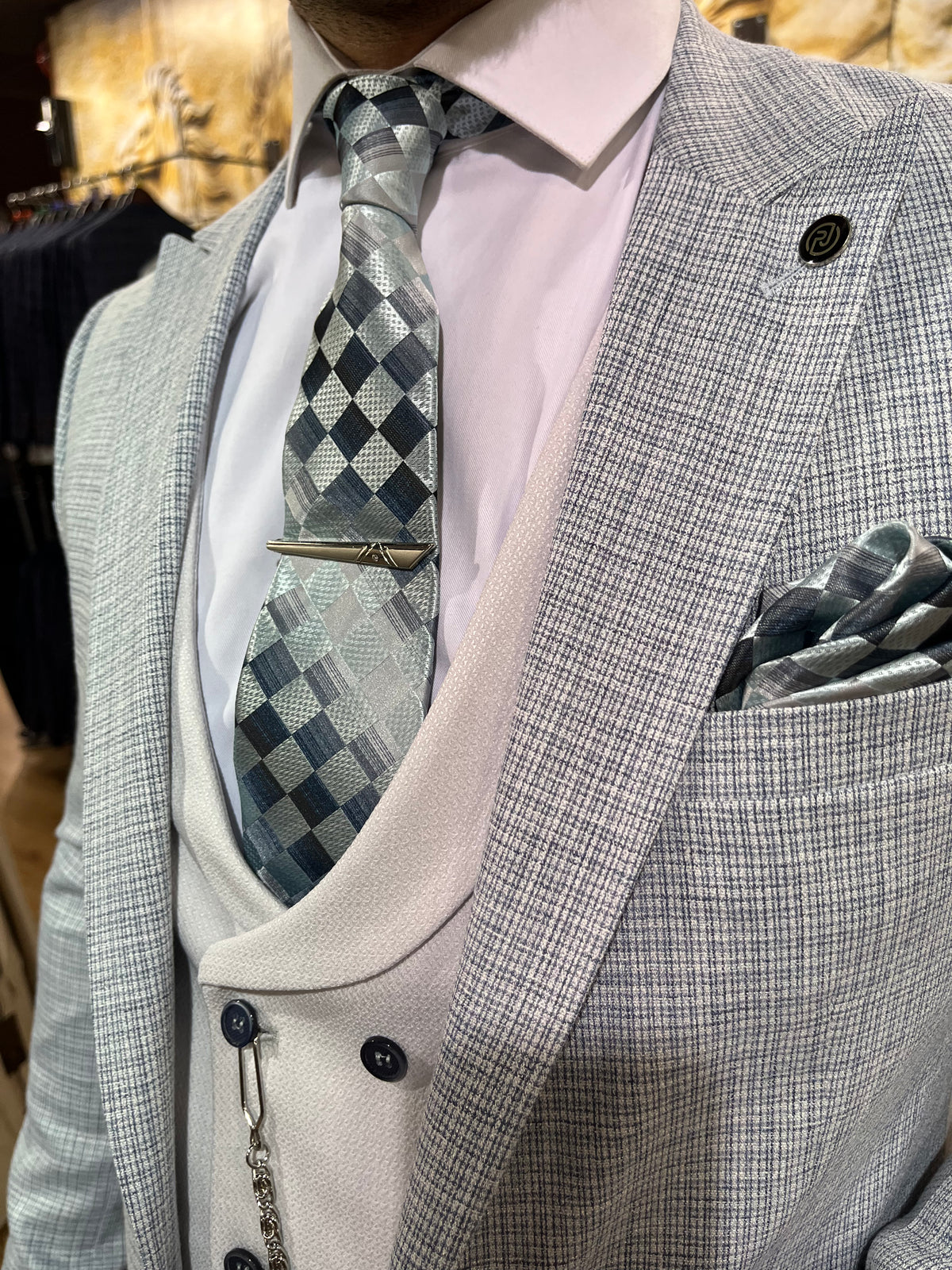 Lazzari - Ice Blue/Cool Grey 3 Piece Suit