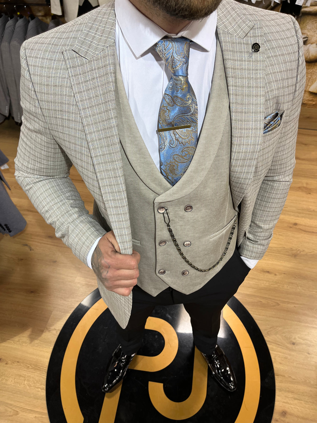 Frida - Beige/Blue 3 Piece Suit