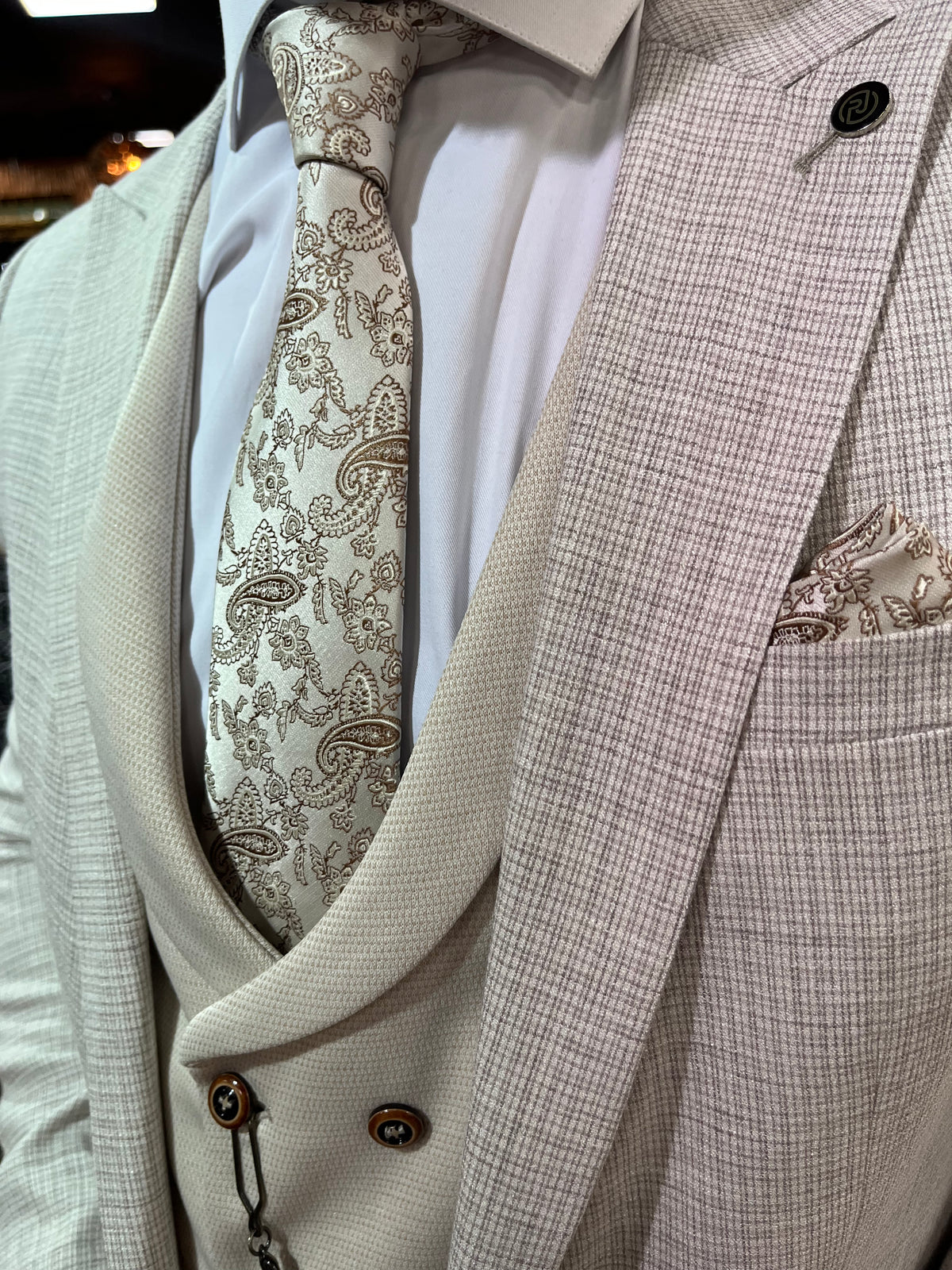 Pavarotti - Stone/Cream 3 Piece Suit