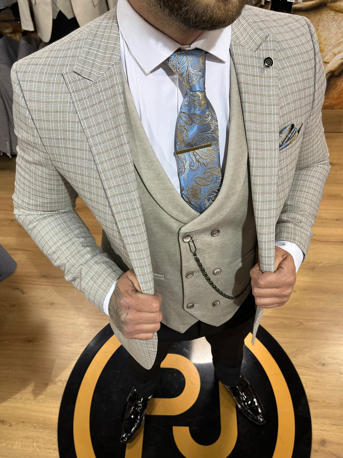 Frida - Beige/Blue 3 Piece Suit