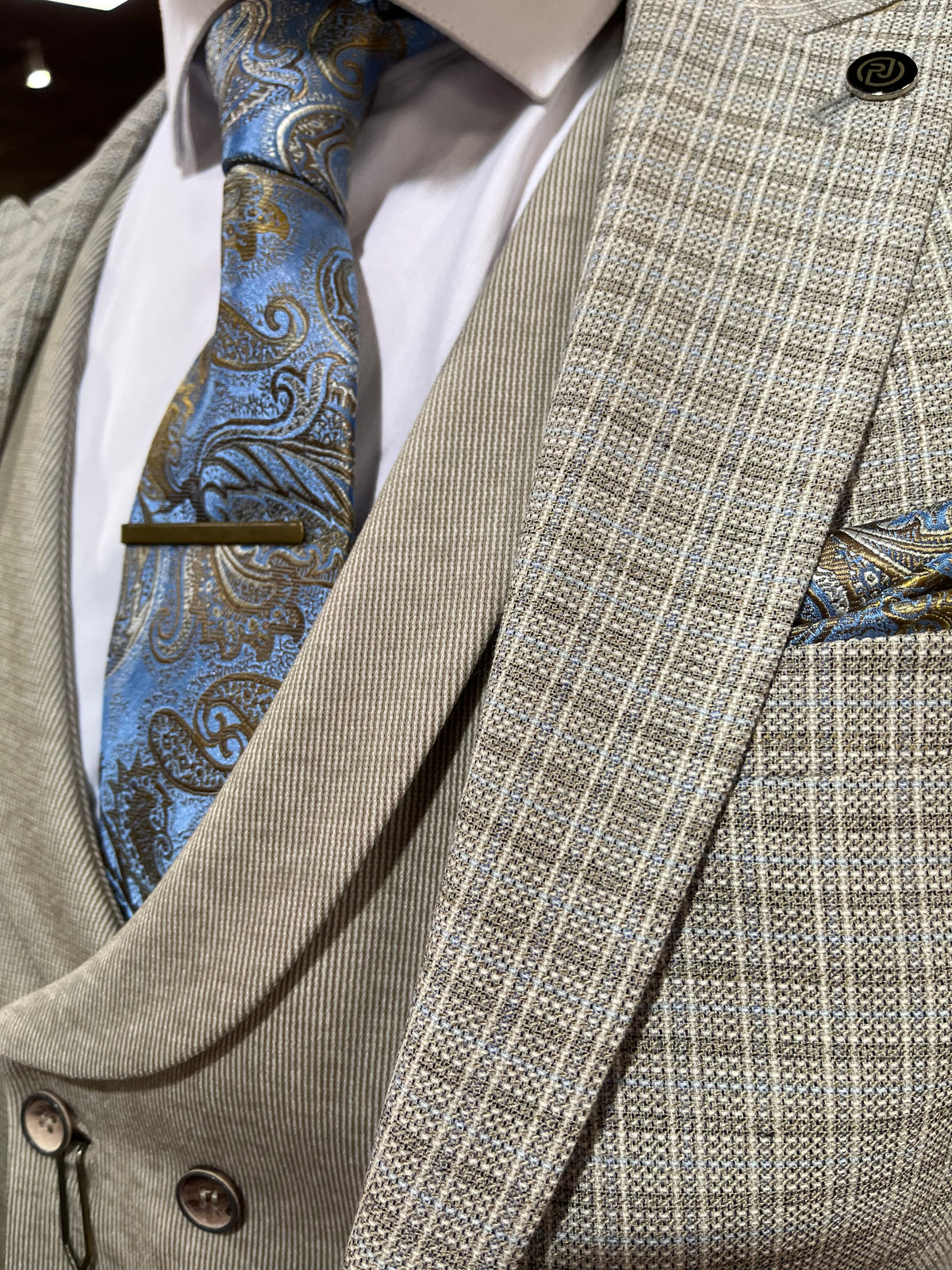 Frida - Beige/Blue 3 Piece Suit