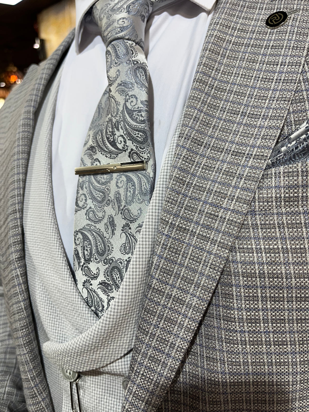 Cezanne - Grey/Blue 3 Piece Suit